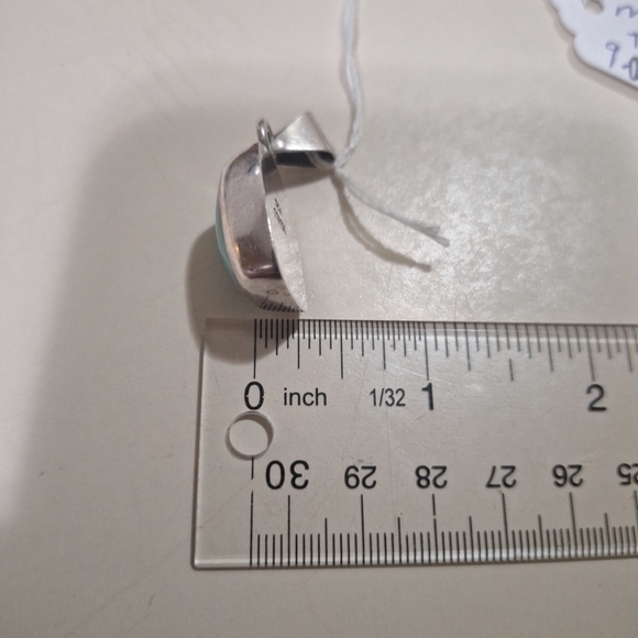 Vintage Sterling Silver And Turquoise Pendant Marked Mexico 925 1 1/4" 9.08g - Picture 6 of 7